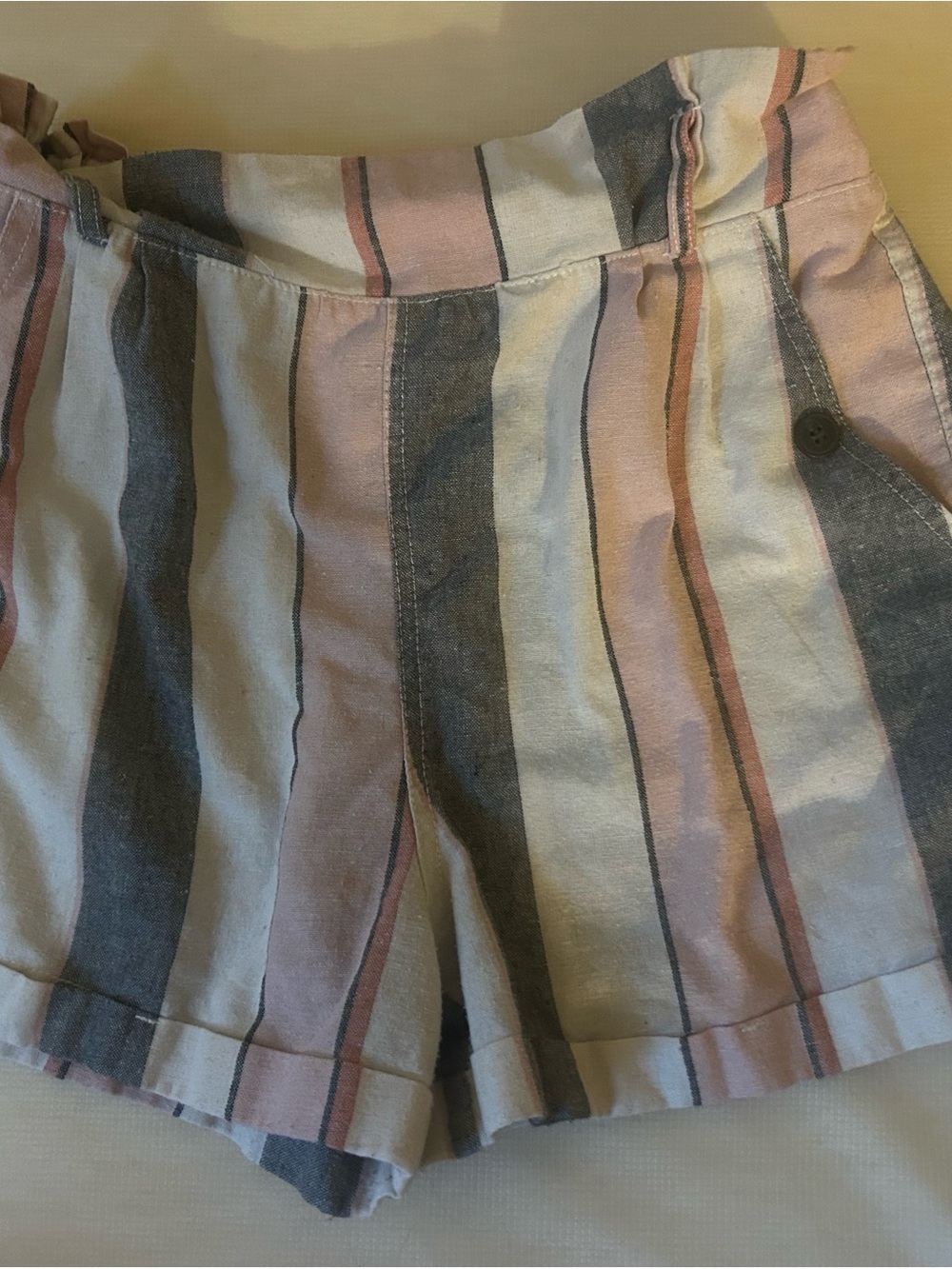 Striped Linen-Blend Women’s Shorts in Pink and Blue